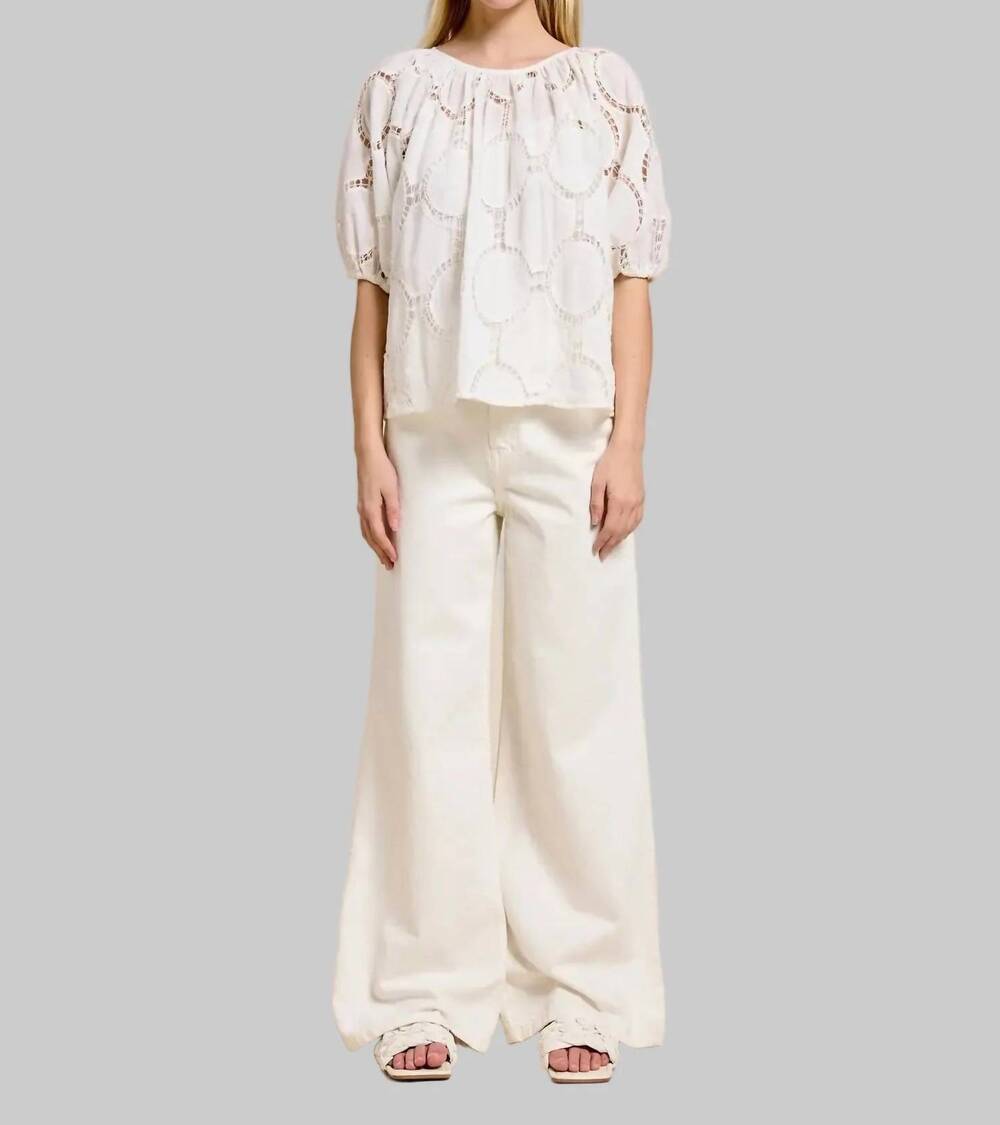 NEW FLAT WHITE bloom eyelet blouse in white